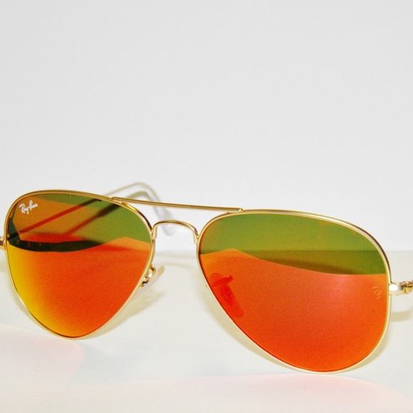 Ray Ban Sunglasses 3025 Rayban 112/69 Gold 55 Orange Mirror Aviators - Picture 2 of 3